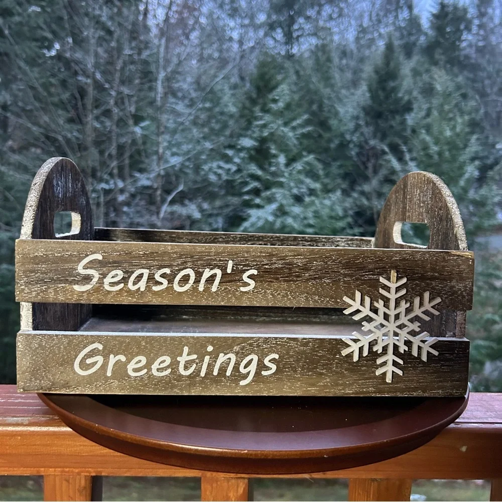 Rustic Wood “Season’s Greetings” Crate | Farmhouse Winter Decor Basket ❄️